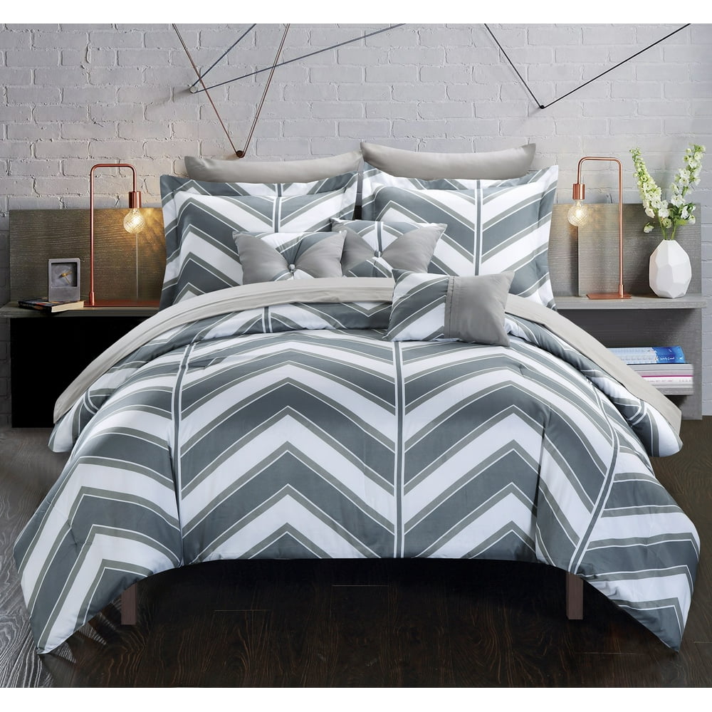 Chic Home 10Piece Roxy Chevron and Geometric printed REVERSIBLE King