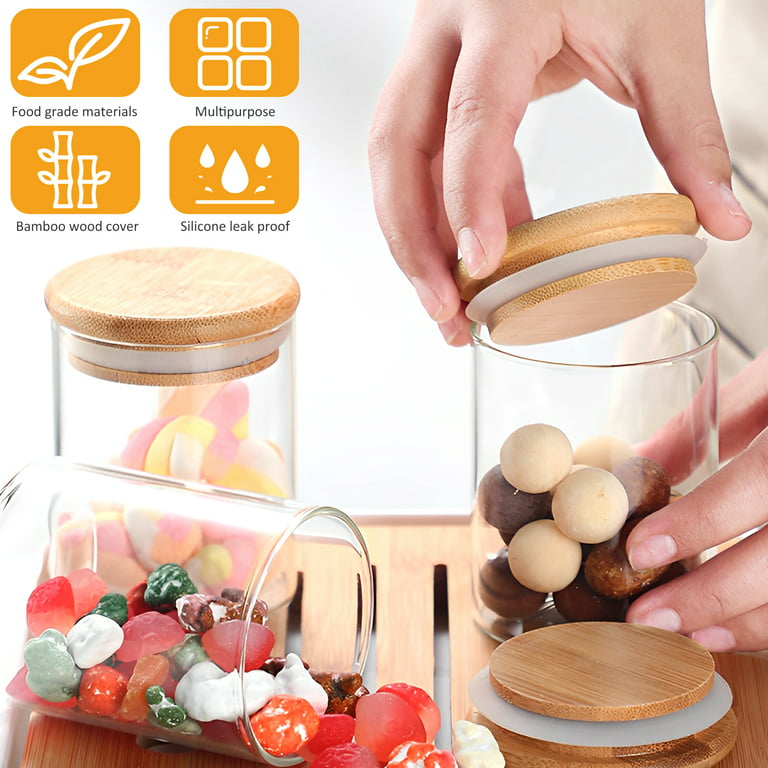 Glass Jars with Bamboo Lids,Glass Food Storage Jars with Wood Lids for Pantry-5 Pack