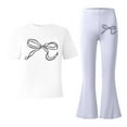 thumbnail image 6 of MAIHAN Girls 2 Piece Outfits Cute Mini Bowknot Print Short Sleeve T Shirt with Flare Leg Pants Set Cute Christmas Outfits Fall Winter Casual Outfit for Girls(White,11-12 Years), 6 of 6