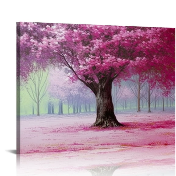 Fenyluxe Pink Flowers Canvas Print Wall Decor Ready To Hang Home Art Decorations for Bathroom Living Room Bedroom Office Hotel Salon 16x12in