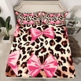 thumbnail image 2 of Homewish Cute Cartoon Bowtie Twin Sheet Sets,Cheetah Pattern Twin Fitted Sheet,Pink Brown Beige Flat Sheet For Girl Kids,Luxury Bedroom Decor,3 Pieces, 2 of 7
