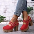thumbnail image 5 of Rokment Womens Platform Chunky High Heels Mary Jane Mules Sandals Summer Fall Trendy Casual Buckles Leather Closed Toe Block Heeled Slingback Dressy Footwear with Back Straps Red Size 8, 5 of 8