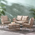 thumbnail image 4 of Roomfitters 4 Pcs Elegant Outdoor Wicker Furniture Set with Loveseat, 2 Chairs, and Round Coffee Table, Soft Cushions for Maximum Comfort, Perfect for Patio, Beige, 4 of 6