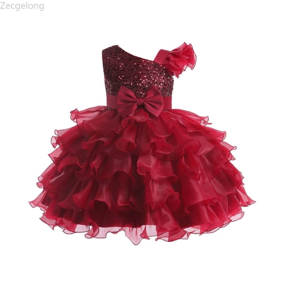 Zecgelong Elegant Dress For Girls Formal Gown With Sash Toddler Party Attire For Birthday Celebration And Holiday Events Idea For Girls Dress For Kids Size 3-4 Years Red