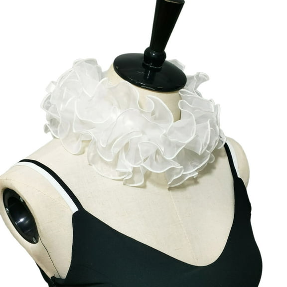 Women Vintage Organza Ruffle Detachable False Collar Renaissances Small Neck Ruff Vintage Ribbon Tie Chokers Shawl Wrap