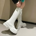 thumbnail image 5 of Hinvhai Womens Lace Up Knee High Boots Combat Chunky Low Heel Tall Boots White 5.5(36), 5 of 9