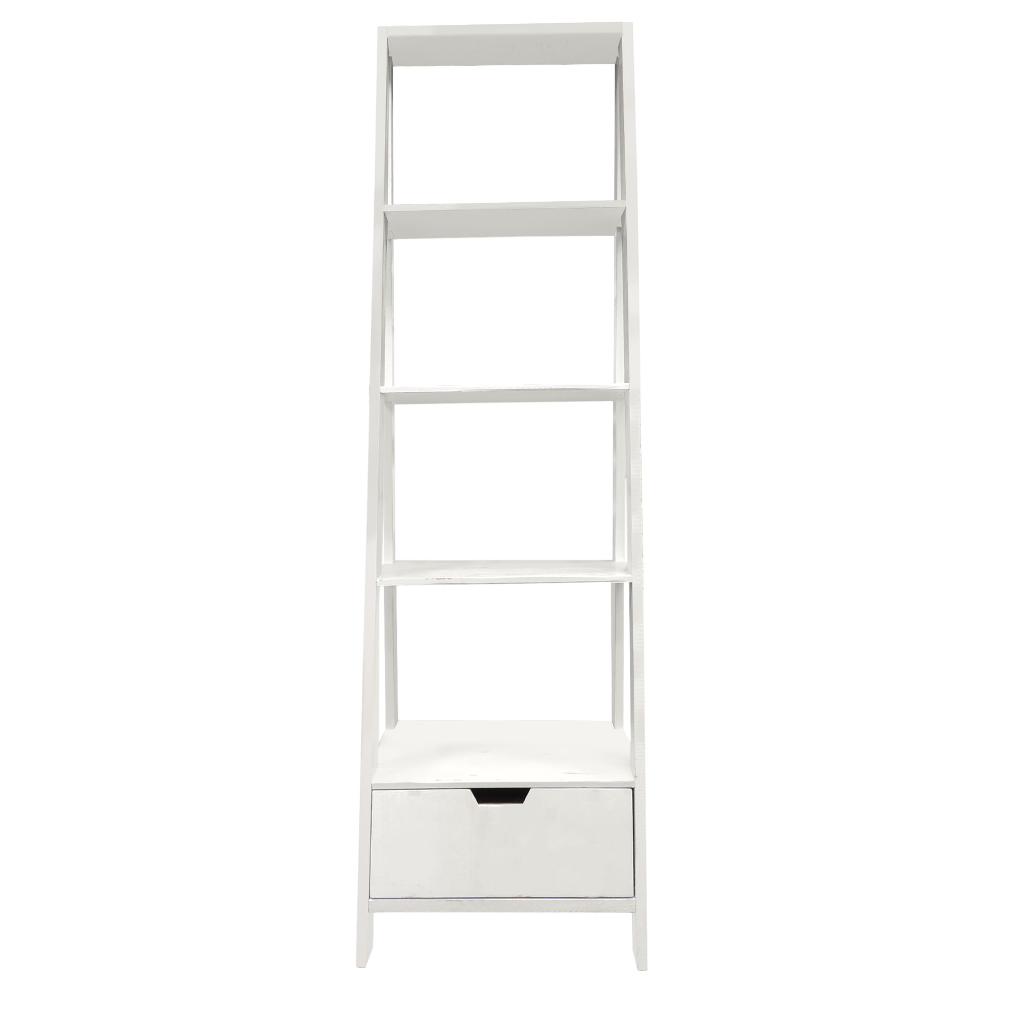 4 Shelf Wooden Ladder Bookcase With, White Bookcase With Drawers On Bottom