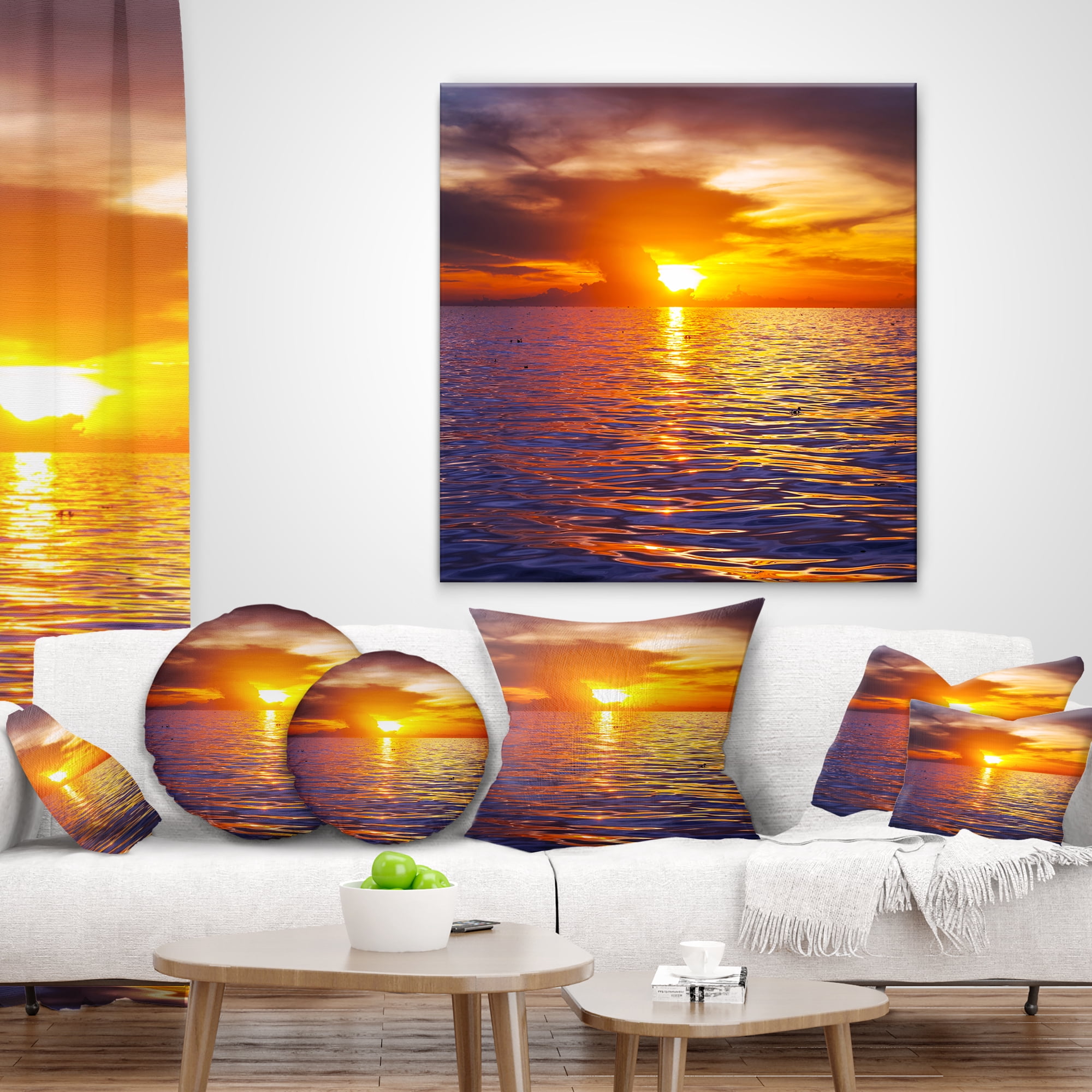 Designart 16" x 16" Multi-color Sea Shore Polyester Throw Pillow