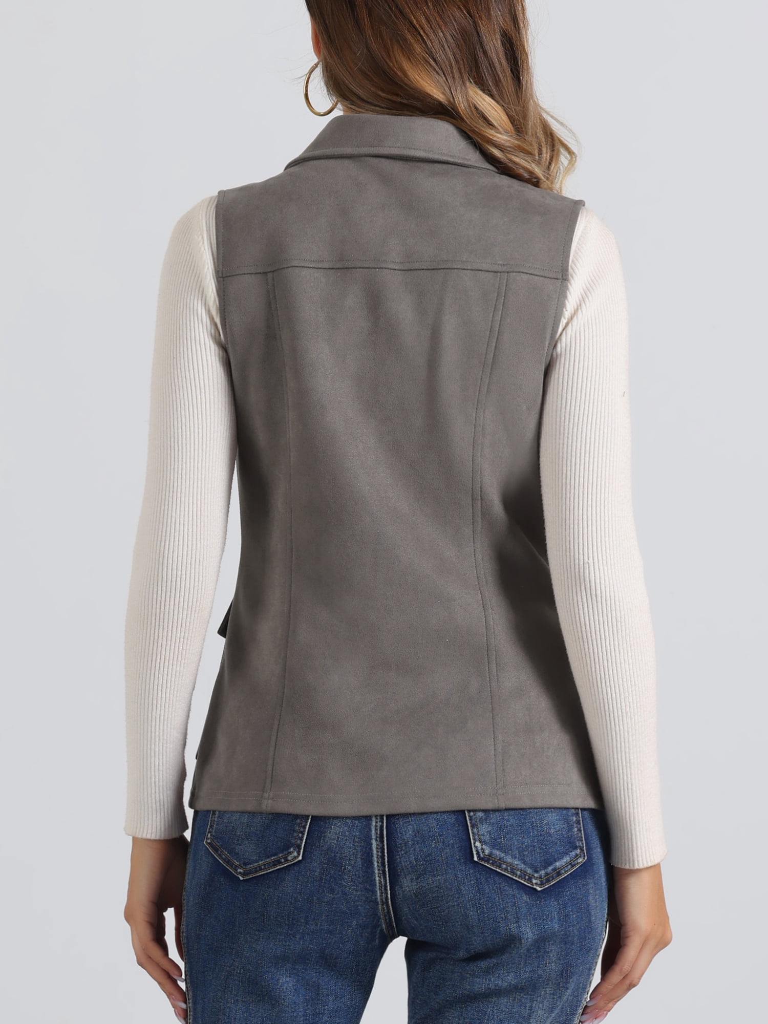 DARING DIVA Women's Rustic Button Up Utility Anorak Cargo Vest S Dark Grey