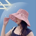 thumbnail image 3 of 55-58cm hat circumference adjustable fisherman hat women's big brim sunscreen hat foldable pearl lace sun hatpink, 3 of 5