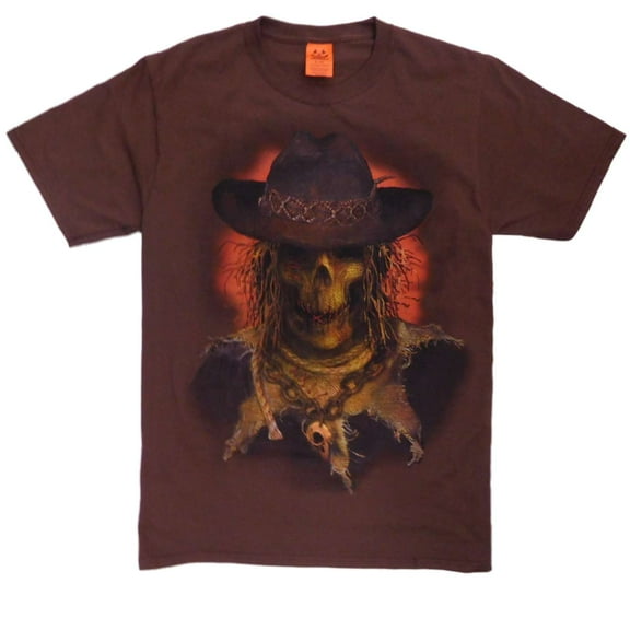 Mens Brown Spooky Scarecrow Halloween T-Shirt Medium