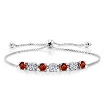 Gem Stone King 925 Sterling Silver Red Garnet and Lab Grown Diamond Bracelet for Women | 3.20 Cttw | Gemstone January Birthstone | Round 4.5MM