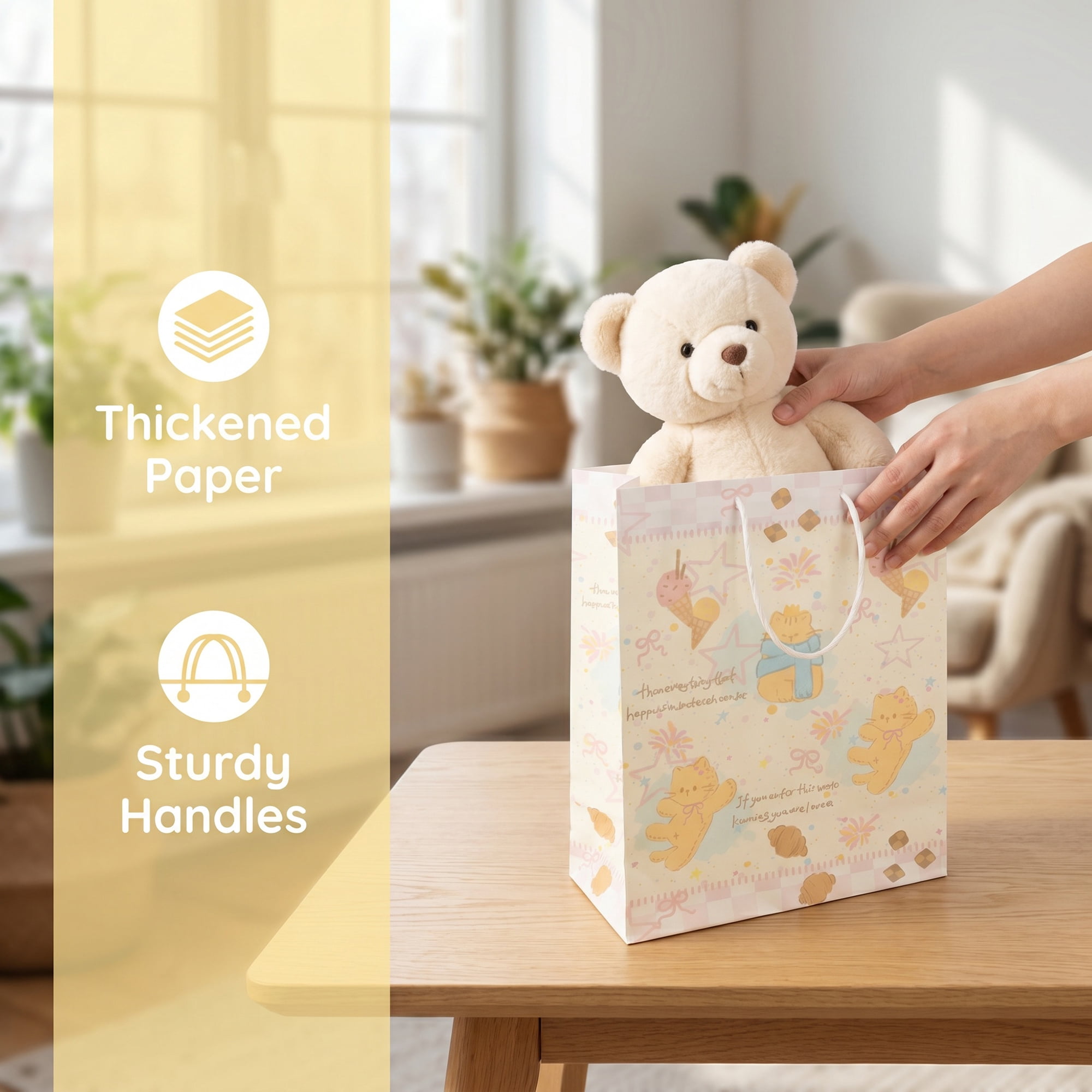 Unique Bargains 6Pcs Thick Cartoon Paper Gift Bags with Handles Bear 8.3" x 4.3" x 10.6"