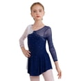 thumbnail image 2 of Jowowha Kids Girls Shiny Long Sleeve Figure Ice Skating Gymnastics Leotard Dress Ballet Dance Dress Navy Blue 8, 2 of 7