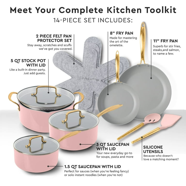 Nutrichef Nonstick Cooking Kitchen Cookware Pots and Pans, 20 Piece Set, Pink