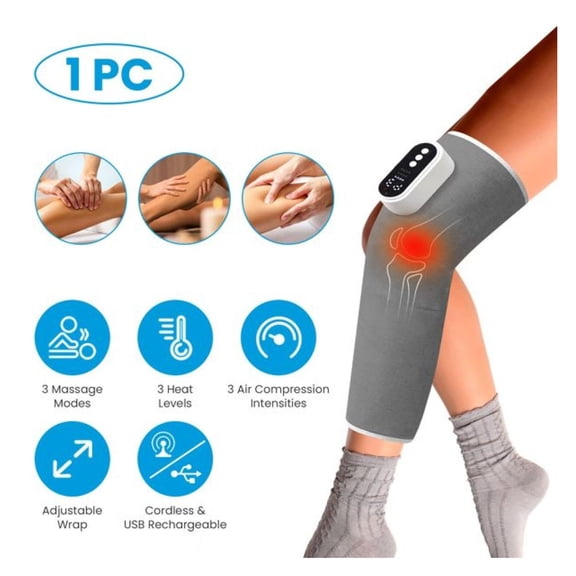 Cordless Leg Massager Air Compression Massager with Heat Thigh Knee Calf Massager with 3 Modes Adjustable Wrap for