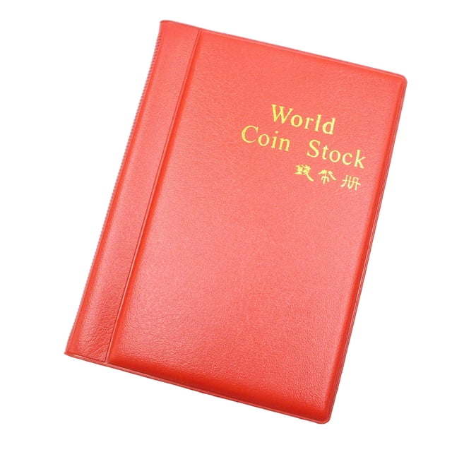 Inteprter Hogar 28mm diámetro 120 bolsillos colección de monedas antiguas libro portátil fichas sellos álbum gran capacidad carpeta dinero titular Almacenamiento y organización del hogar Rojo Inteprter HA073839-02