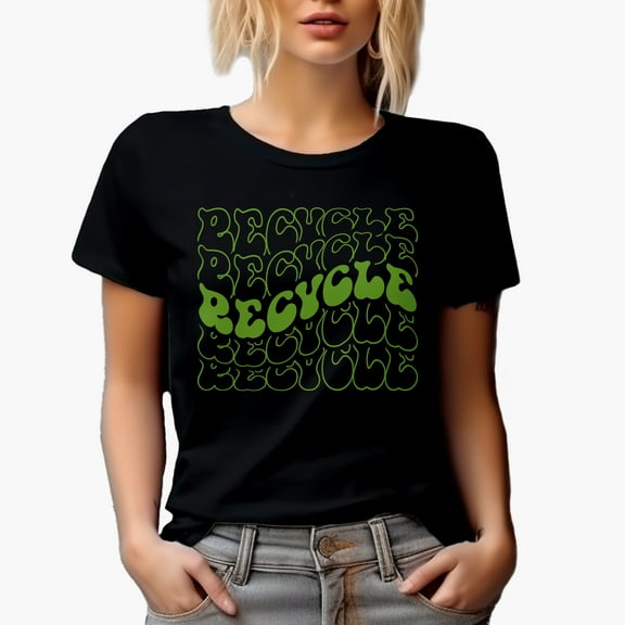 Recycle, Caring for the Environment Themed, Groovy Retro Wavy Text Merch Gift, Black T-Shirt, Small