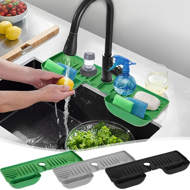 Tapete de drenaje para fregadero de cocina - Escurridor antideslizante de 45,5"x17", tablón de separación de agua y protector contra salpicaduras para encimera, material TPR, resistente al calor y a
