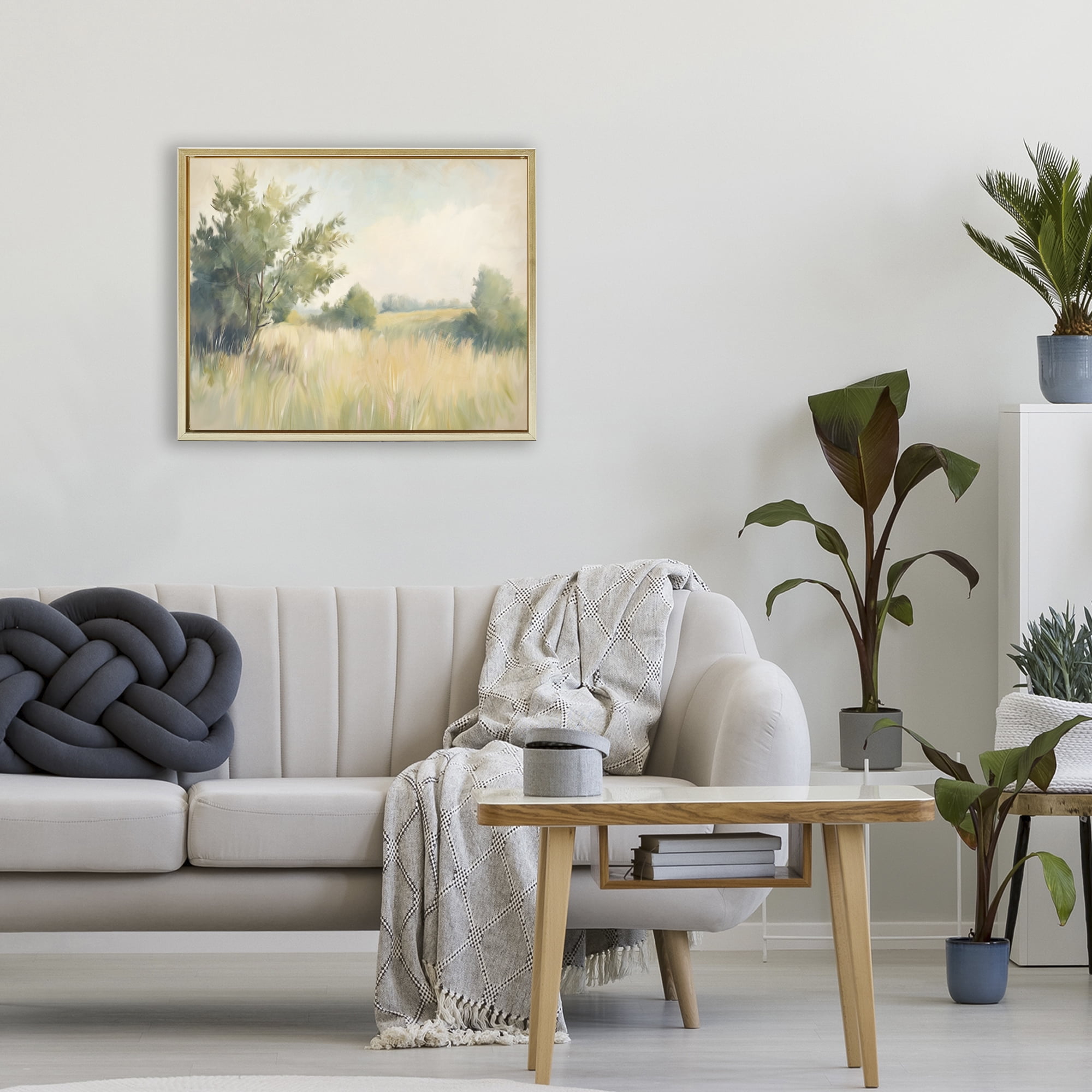 Stupell Industries Summer Green Meadow Gold Framed Floater Canvas Wall Art, design by Kim Allen