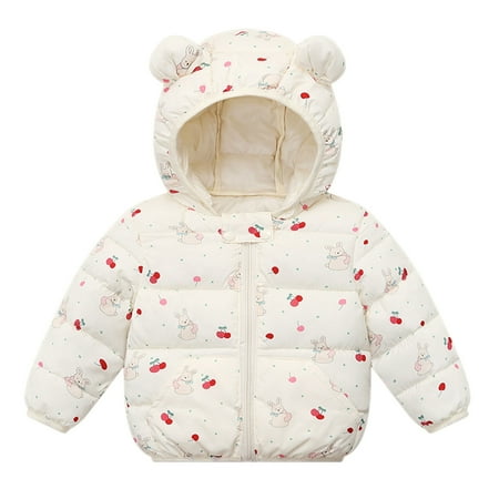 

Yzengfg Kids Girls Autumn Printed Hooded Zipper Cardigan Padded Jacket Children s Clothing Beige Size 2-3 Years