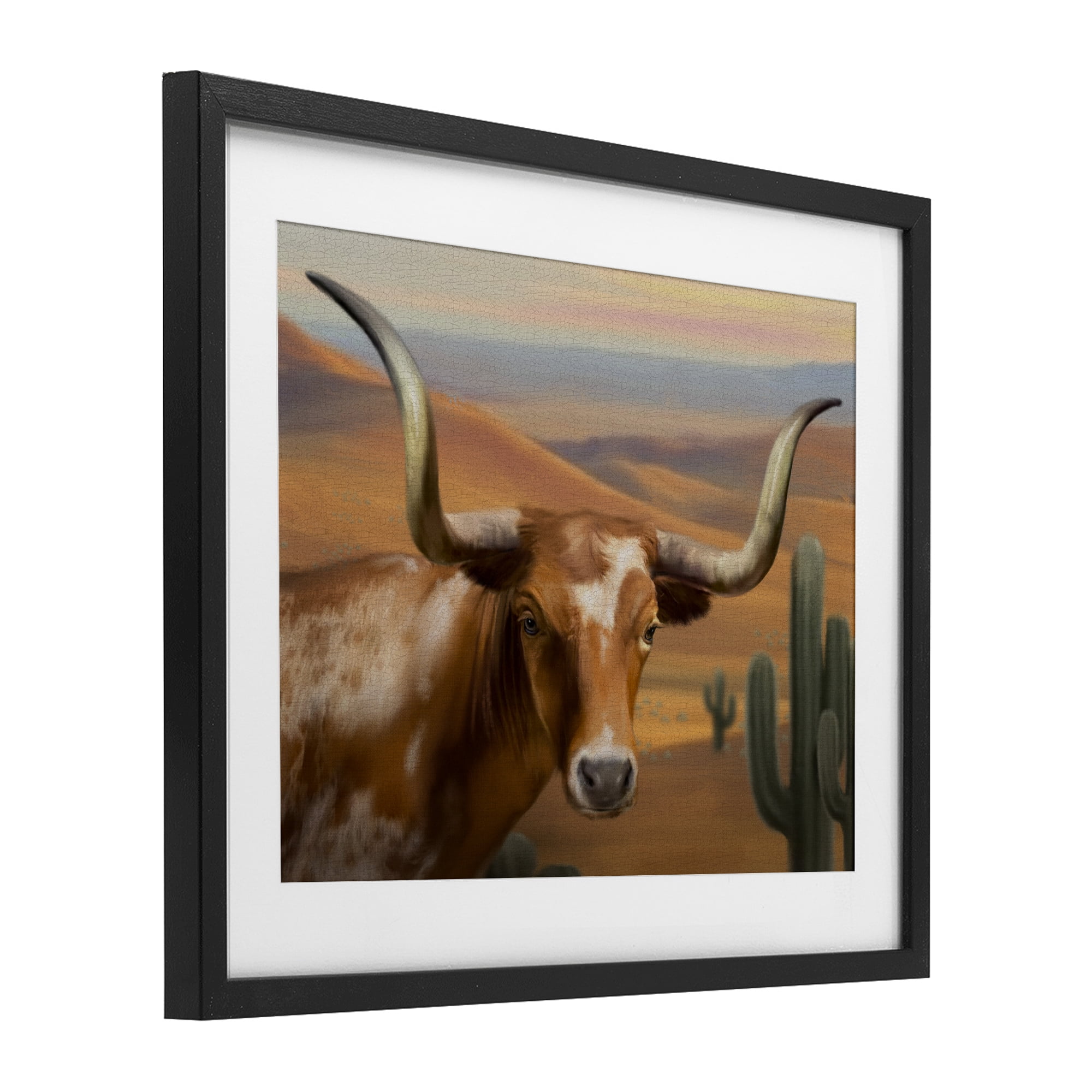 Stupell Industries Longhorn Western Landscape Black Framed Print Under Glass, design by Matthew Piotrowicz