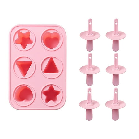 

PWFE Heart Pentagram Triangle Shape 6 Cells Silicone Ice Cream Mold Popsicle Molds Ice Lolly Moulds For Baby Kids Diy Popsicle Homemade(Pink1)
