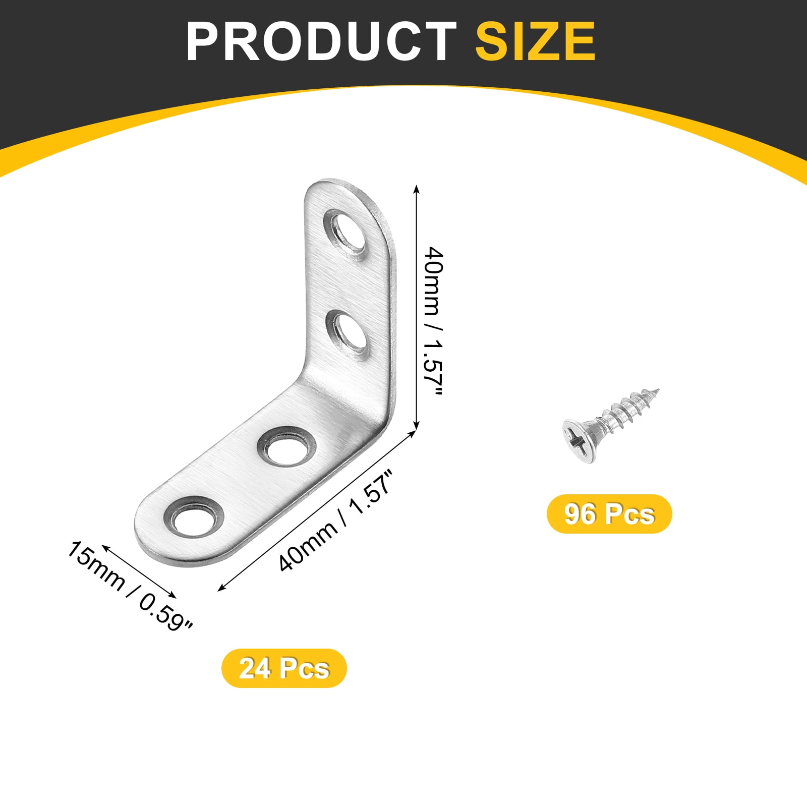 24Pcs L-Shaped Brackets Corner Brace, 1.57"x1.57"x0.59" Corner Bracket Shelf Bracket Right Angle Brackets for Wood Shelves Furniture (40x40x15mm, Silver)