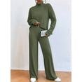 thumbnail image 2 of Women'S 2 Piece Fall Outfits Sets Travel Knit Pullover Tops and Wide Leg Pants Sweatsuit Lounge Sets  Green M, 2 of 5