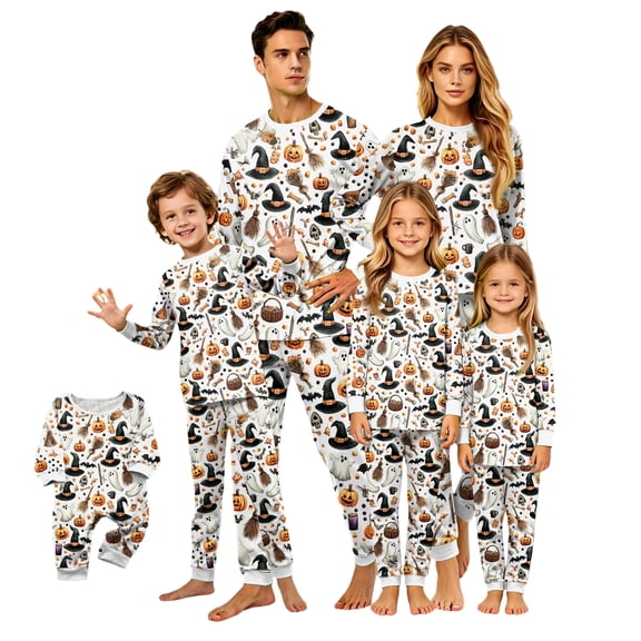 Onlypjs Family Halloween Pajamas Matching Sets, White Witch Hat Pumpkin Sleepwear for Mom, Dad and Family