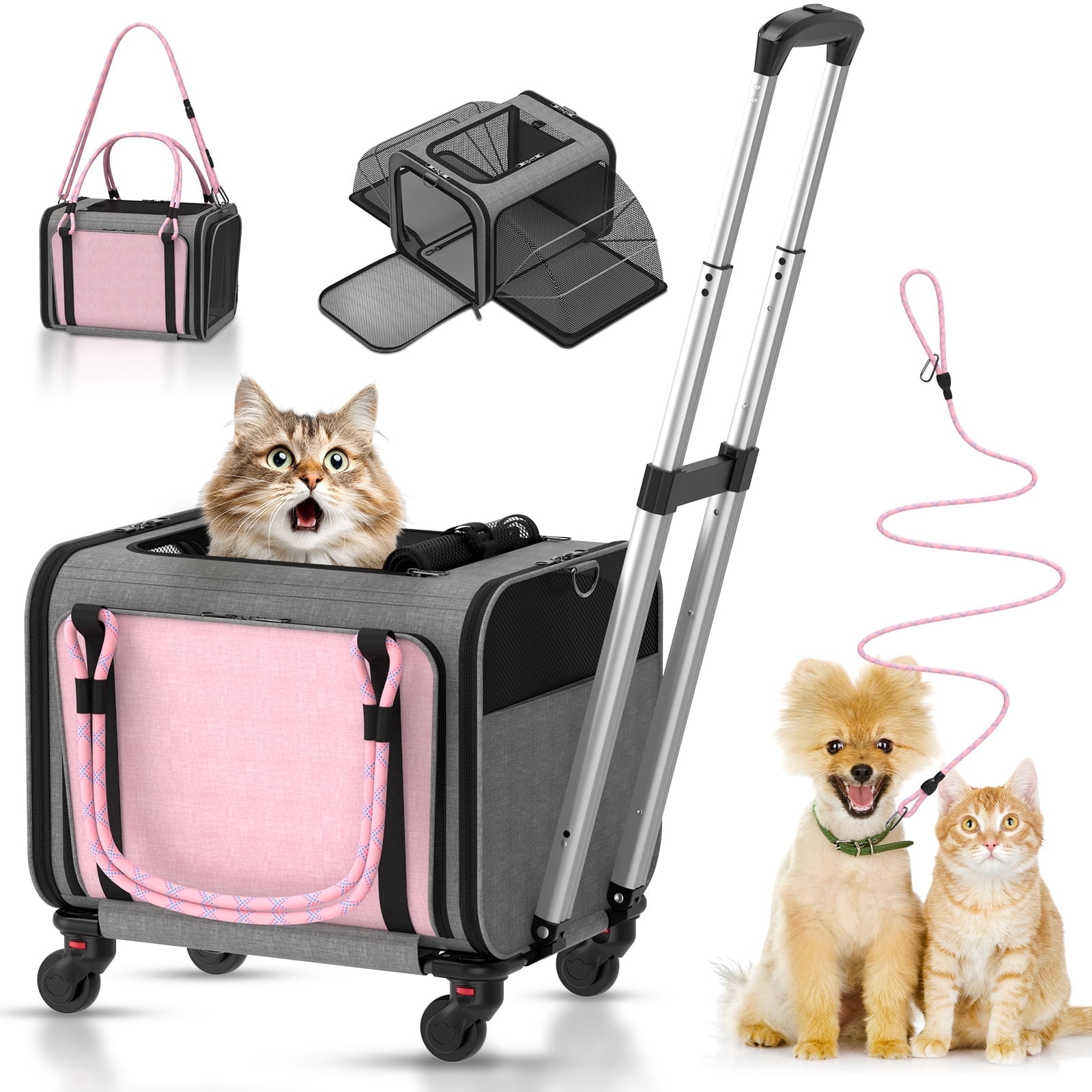 MAXLAPTER Pet Carrier with Wheels Airline Approved, Expandable Rolling Cat Carrier for Small Dog Under 25lbs, Cat Soft Carrier Pet Travel Bag