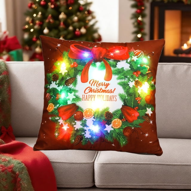 Fundas de almohada navideñas con luces LED | Fundas de cojín para sofá con estampado navideño | Fundas de almohada decorativas iluminadas para crear un ambiente navideño