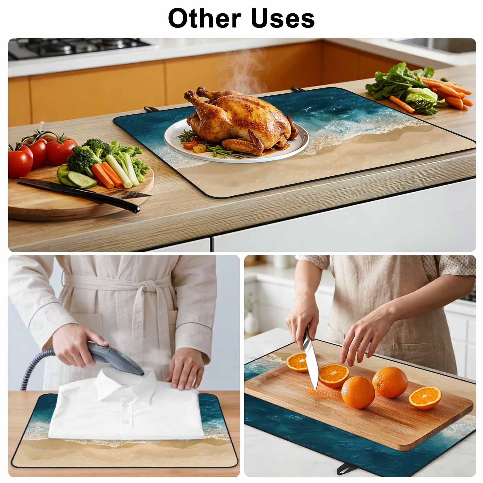Teal Coastal Stove Top Cover for Electric Stove, Heat-proof & Non Slip Glass Top Stove Cover Protector, Summer Beach Nautical Saeside Kitchen Flat Cooktop Rubber Mat 24x21 Inches