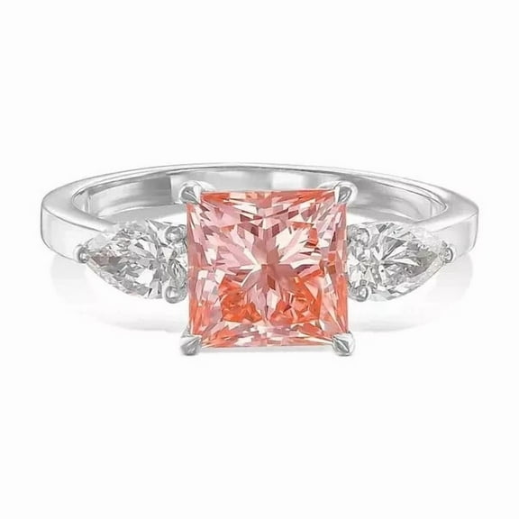 3Ct Princess Cut Vivid Pink Lab Created Diamond Ring 14k White Gold Plated