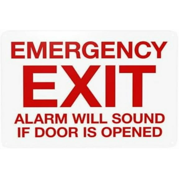 Emergency Exit Alarm Will Sound If Door Is Opened Warning Sign, Door Metal Signs for Home Business Outdoor Indoor Garage Street Wall Caution Custom Decor 12 x 8 Inch