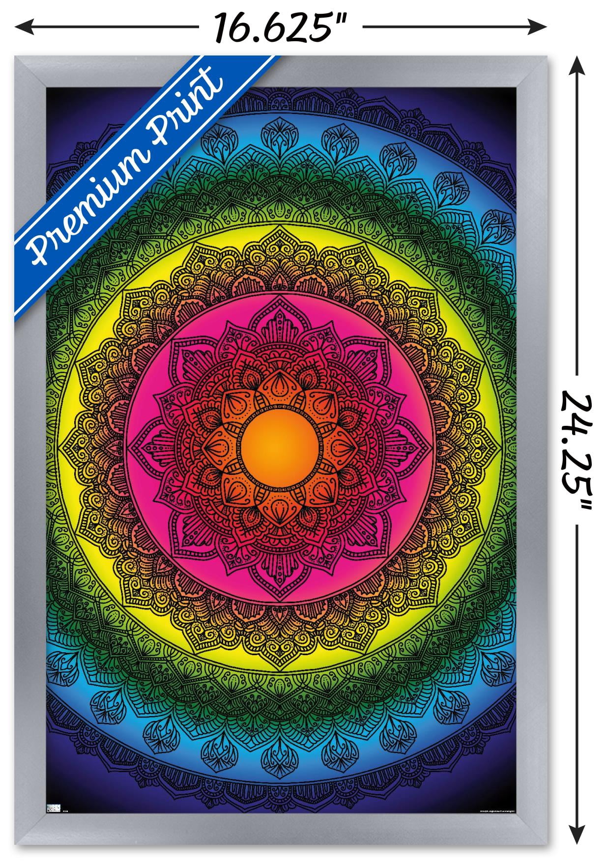 Delyth Angharad - Rainbow Mandalas Wall Poster, 14.725" x 22.375" Framed