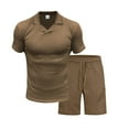thumbnail image 5 of Stamzod Plus Size Mens Summer Outfits 2 Piece Solid Color Turndown Shirts and Shorts Daily Casual Loose Business Sweatsuits for Men with Pocket Brown M, 5 of 6