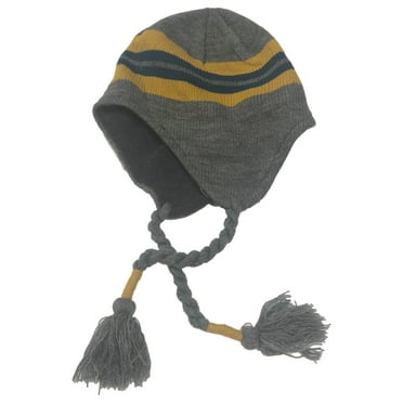 Ben Berger Boys Gray Blue & Yellow Stripes Fleece Lined Peruvian Trapper Hat