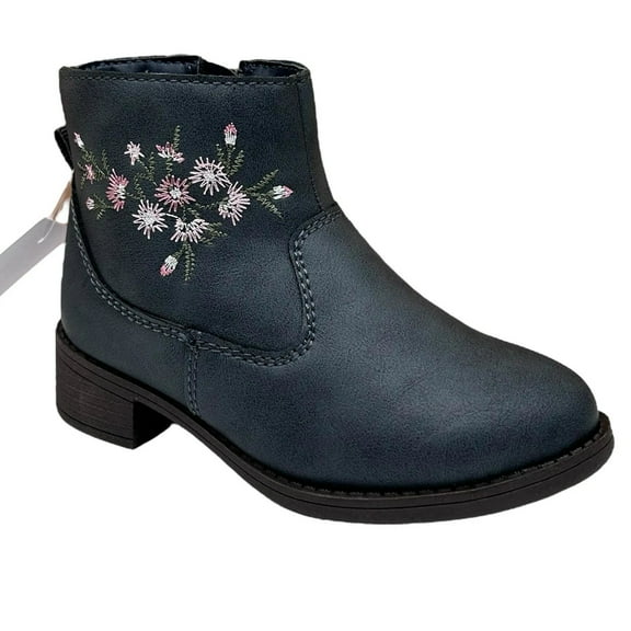 OshKosh BGosh Toddler Girls Ankle Boot Size 10 Navy Blue Flower Accent Side Zip