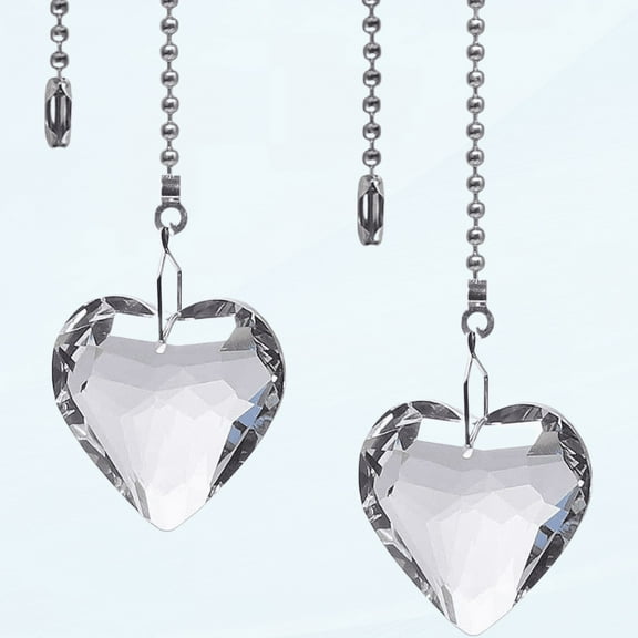 Clear Crystal Heart Ceiling Fan Pull Chains - 20-Inch Decorative Extension - 2 Pack