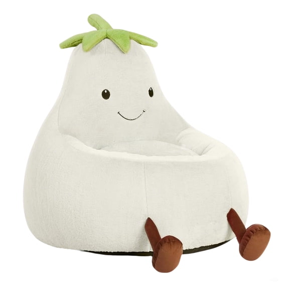 Casabay Bean Bag Chair for Teens & Kids, 24 Inch Soft Aubergine-shaped Reading Chair with High-Resilience Sponge, Washable Cover for Living Room, Bedroom, Beige