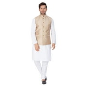 ELINA FASHION Men's Indian Silk Blend Kurta Pajama And Nehru Jacket (Waistcoat) Wedding Traditional Diwali Dress Set (White, Medium(38))