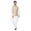 ELINA FASHION Men's Indian Silk Blend Kurta Pajama And Nehru Jacket (Waistcoat) Wedding Traditional Diwali Dress Set (White, Medium(38))