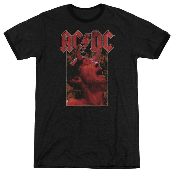 Acdc Horns Adult Heather Ringer Shirt (Black, Large)