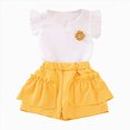 thumbnail image 4 of Xyant Toddler Baby Girls Clothes 2Pcs Summer Outfits Ruffle Sleeve T-shirt + Solid Shorts Cute Infant Girl Clothes Set (Yellow,18-24 Months), 4 of 6