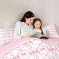 thumbnail image 4 of Manfei Girls Kawaii Ribbon Bowknot Twin Comforter Sets 3-Piece,Kids Teens Geometric Plaid Bedding Set,Pink Reversible,Microfiber Bedroom Decor, 4 of 6