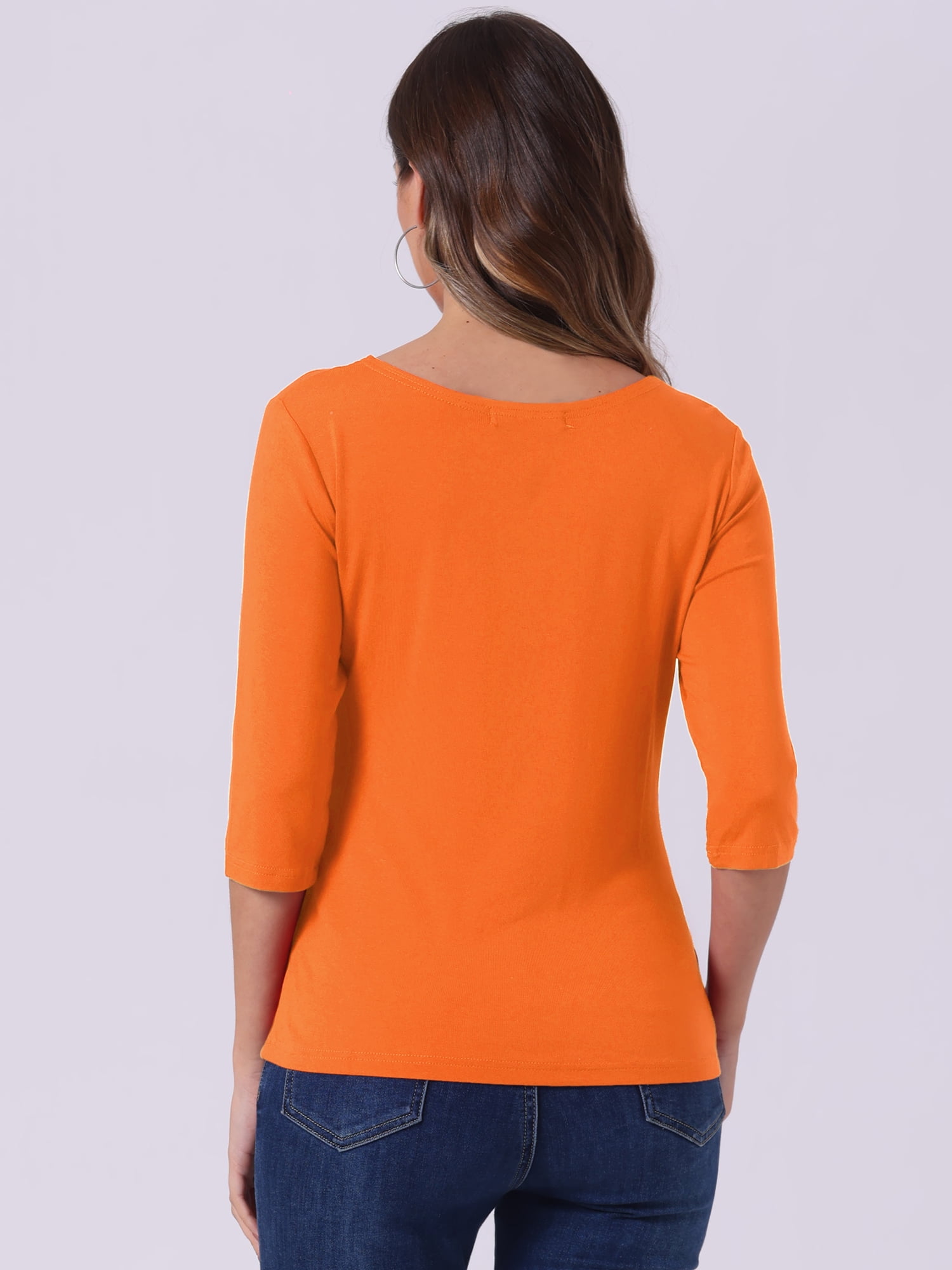 DARING DIVA Women's Elbow Sleeves Boat Neck Slim Fit Classic Tee XL Orange