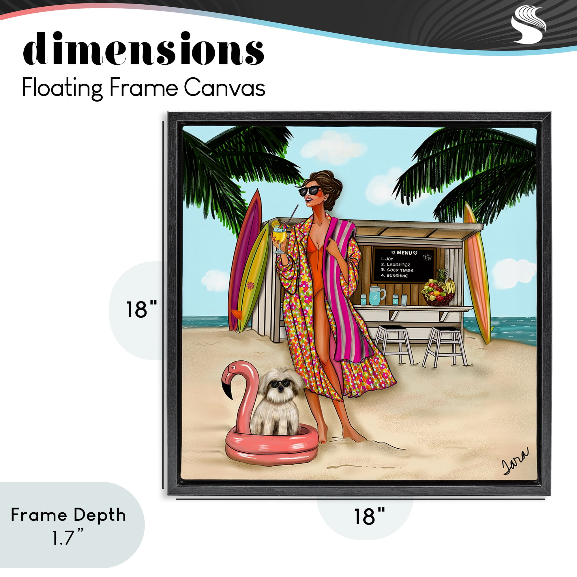 Stupell Industries Beach Girl in Summer Sun Black Framed Floater Canvas Wall Art, design by Tara Boone
