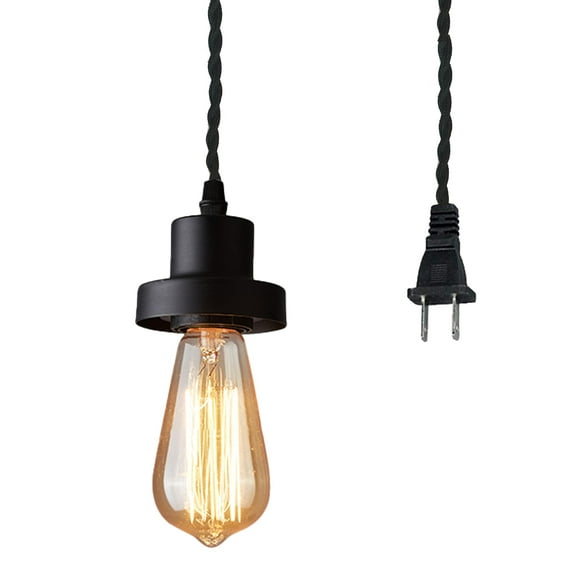 KAYYELAMP 19.6Feet Plug in Hanging Light Black Metal E26 Base Vintage Design Pendant Lighting for Farmhouse Depot Kitchen Sink Dining Table(No Bulb)