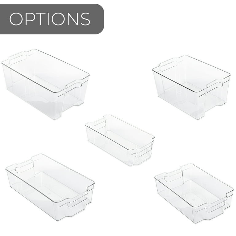 Smart Design Stackable Set of 4 Refrigerator Bins - 8 x 12 inch - with Handle - BPA Free Polyethylene - Fridge, Freezer, Pantry Organization - Kitchen